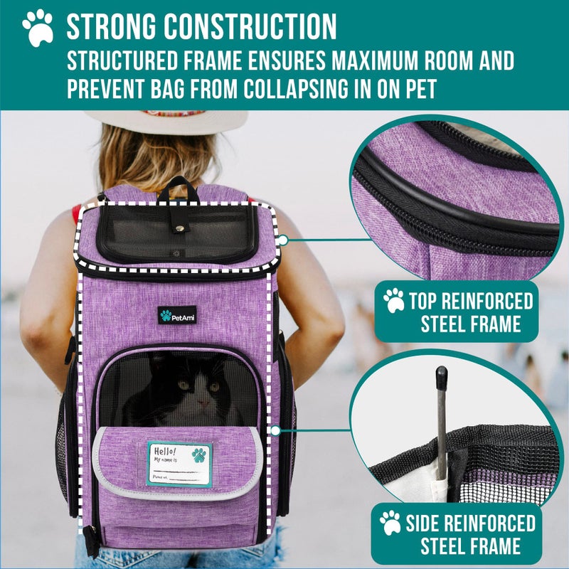 PetAmi Dog Backpack Carrier, Airline Approved Cat Backpacks for Carrying Small Large Cats, Pet Carrier Back Pack, Ventilated Soft Sided for Travel, Hiking, Camping, Max 18 lbs, Purple - Image 5